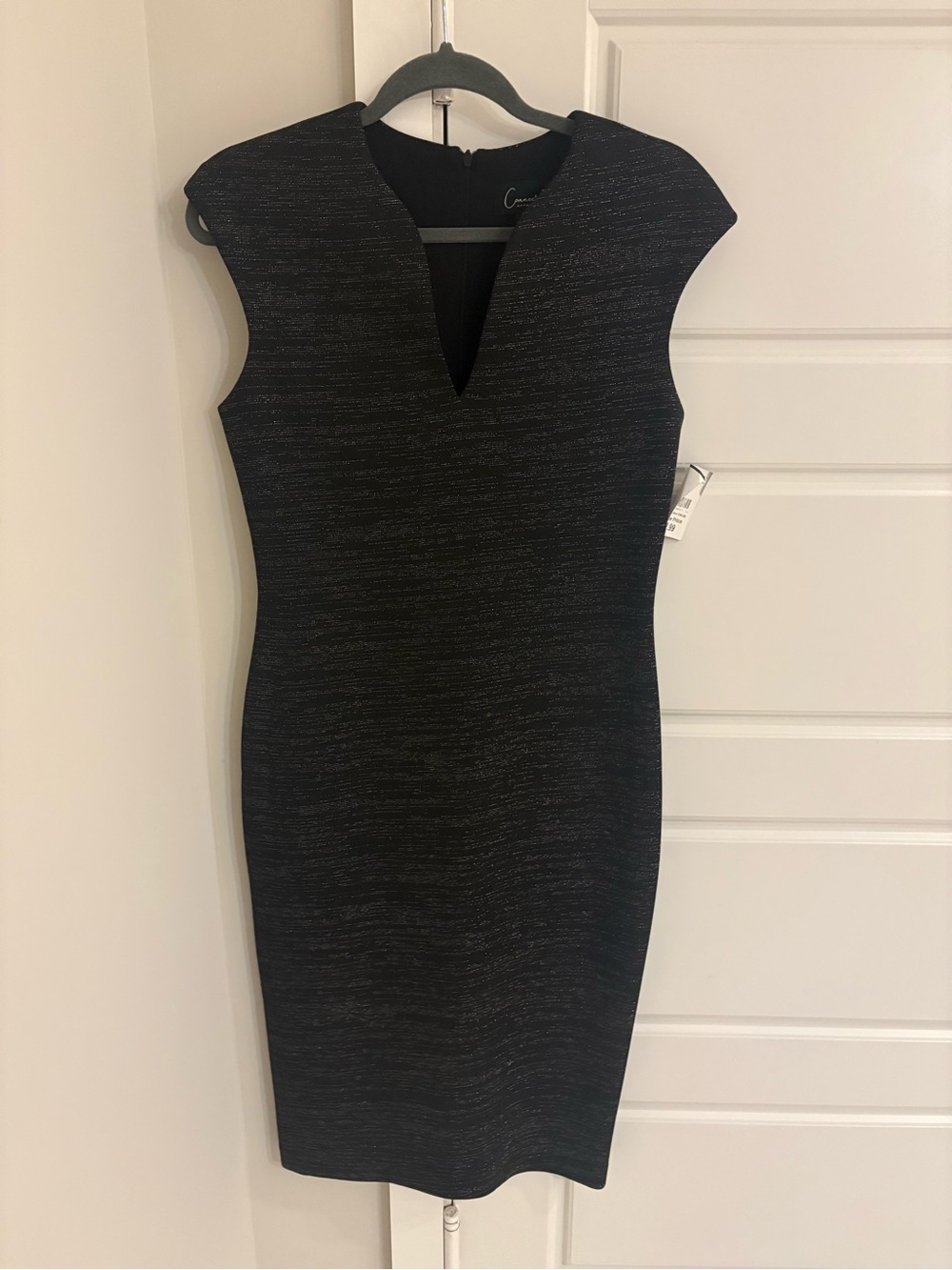 connected apparel Black Midi Sheath Dress with Subtle Metallic Thread